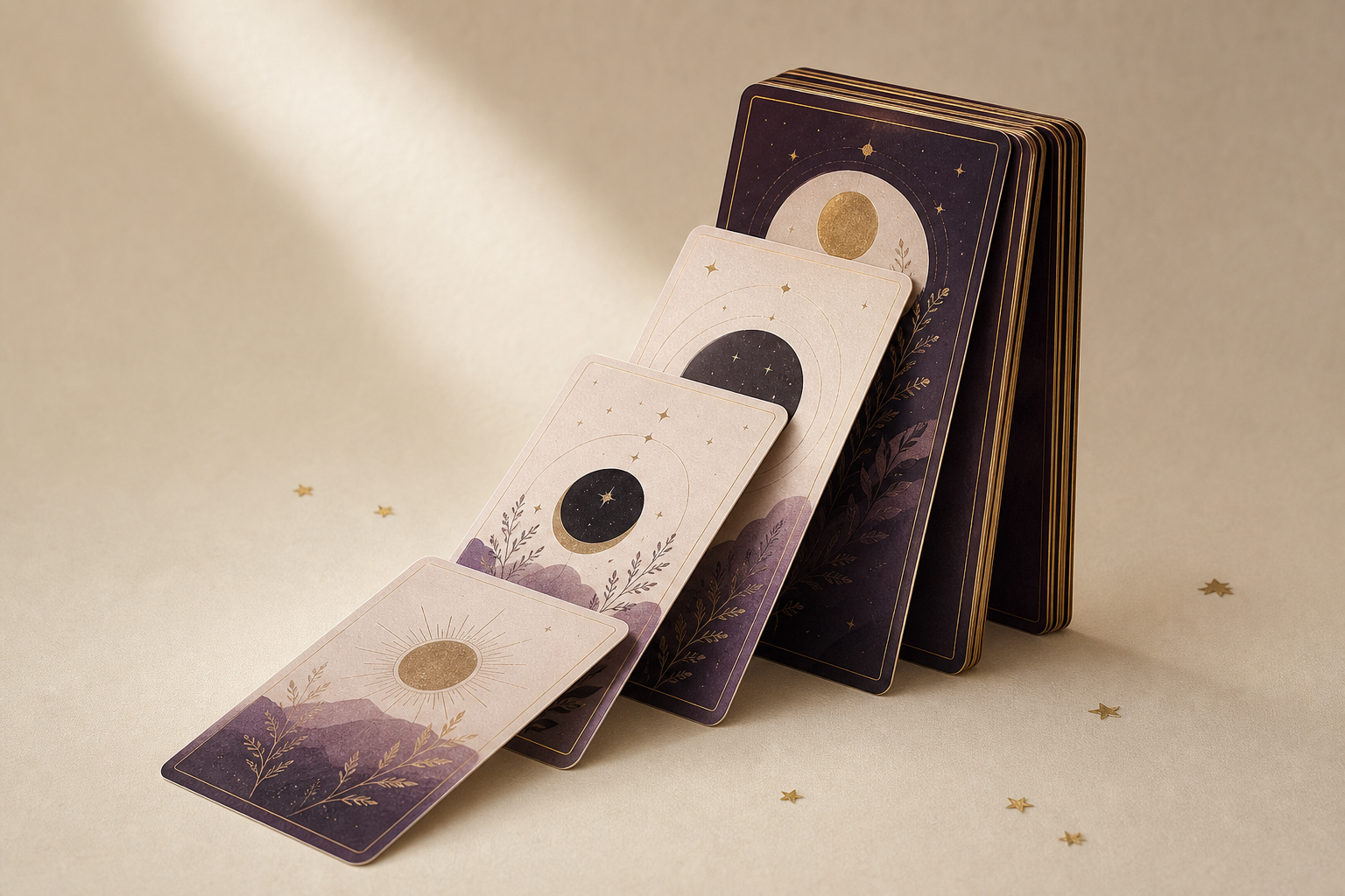Baraja de tarot abierta mostrando su estructura y organización